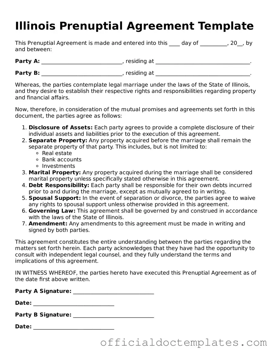 Free Prenuptial Agreement Form for the State of Illinois