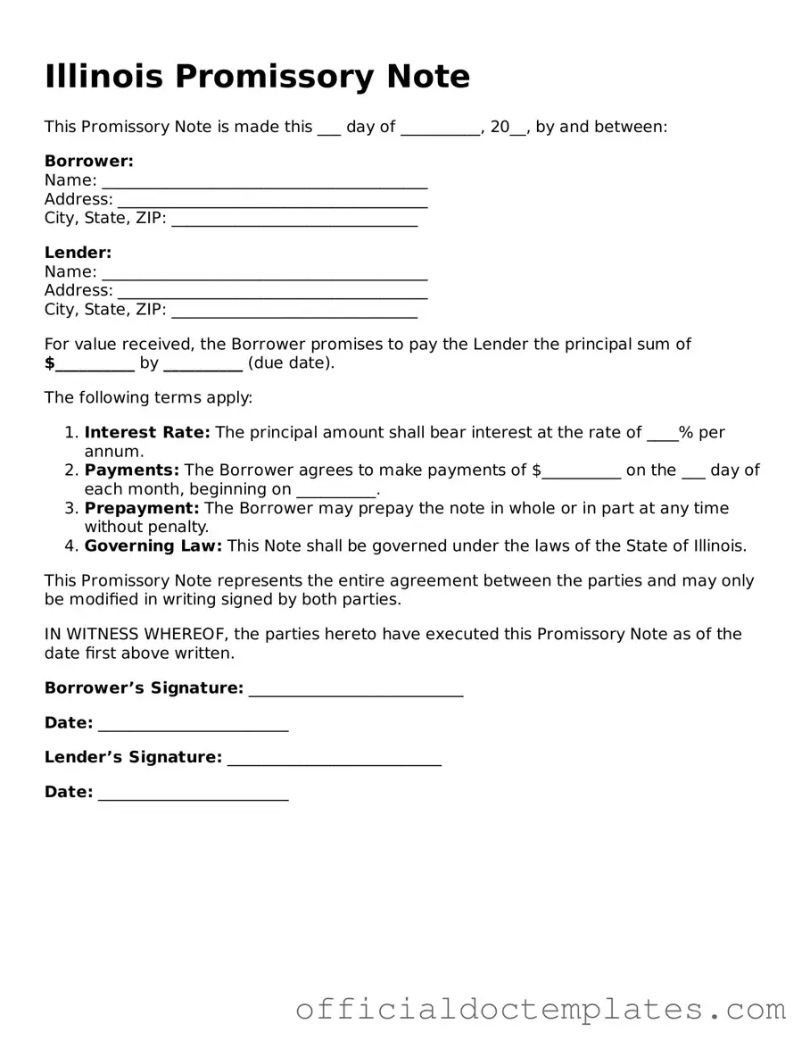 Free Promissory Note Form for the State of Illinois
