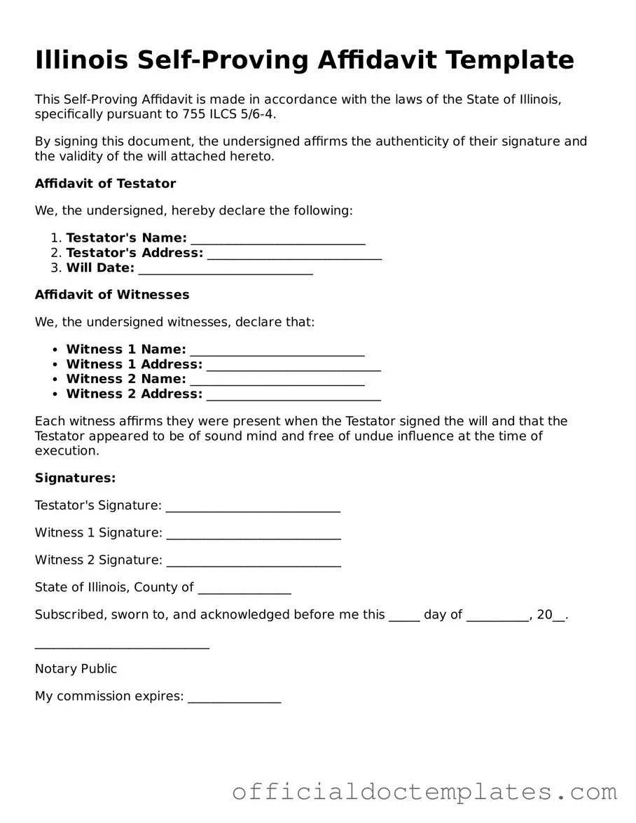 Free Self-Proving Affidavit Form for the State of Illinois