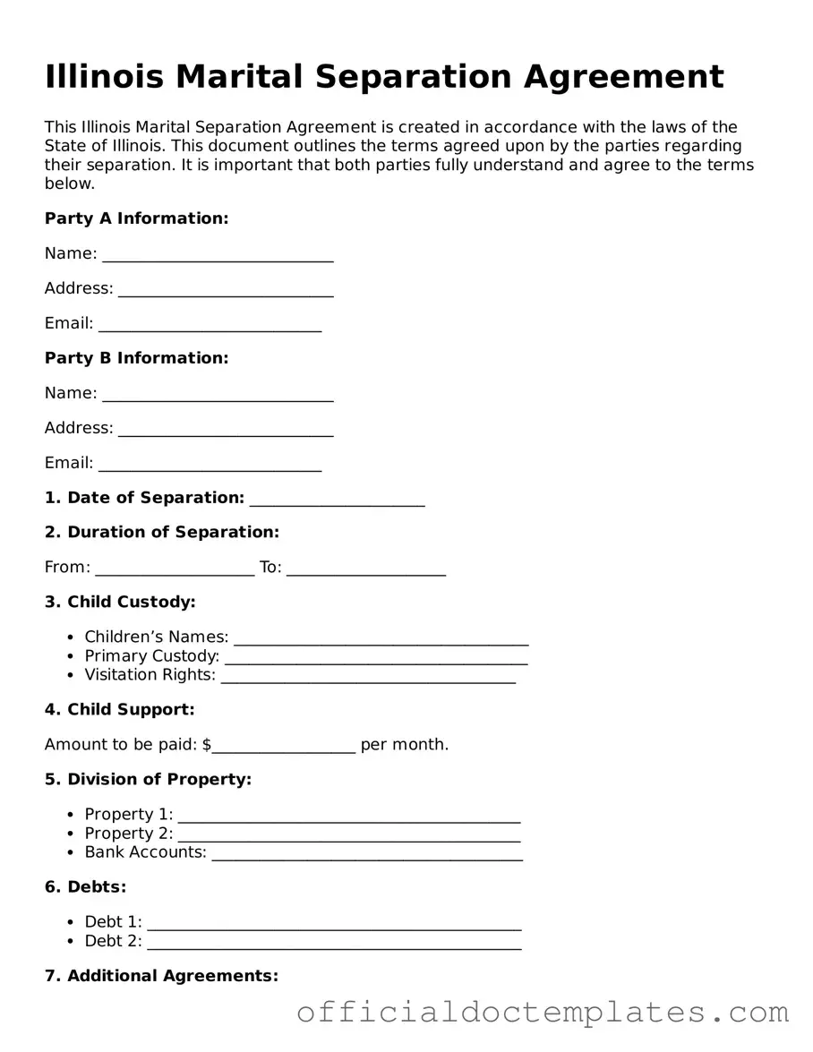 Free Marital Separation Agreement Form for the State of Illinois
