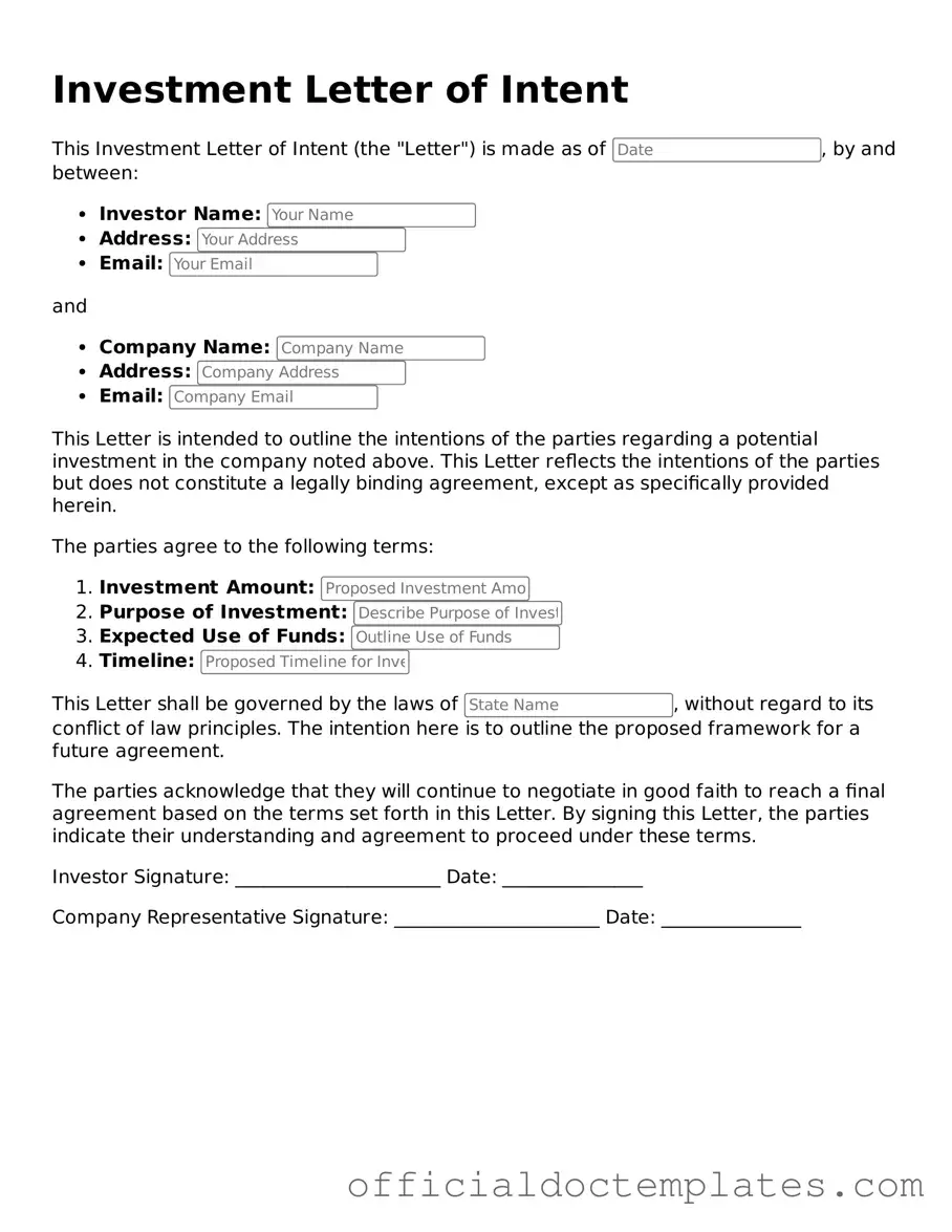 Fillable Investment Letter of Intent Template
