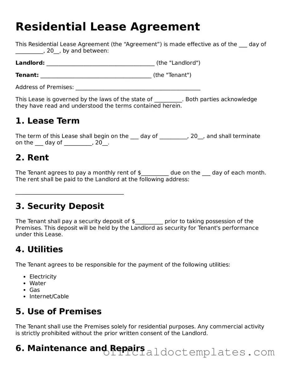 Fillable Lease Agreement Template