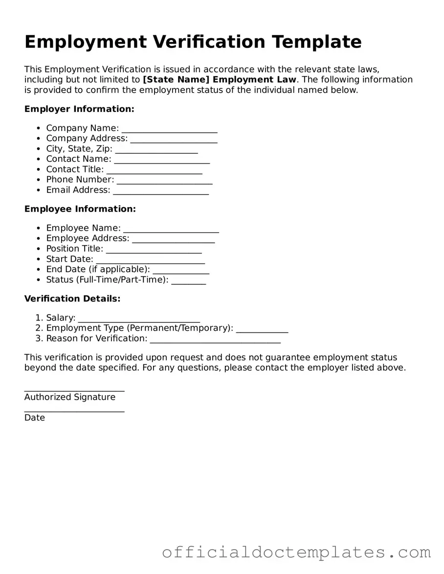 Fillable Employment Verification Template