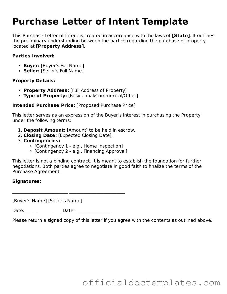 Fillable Purchase Letter of Intent Template