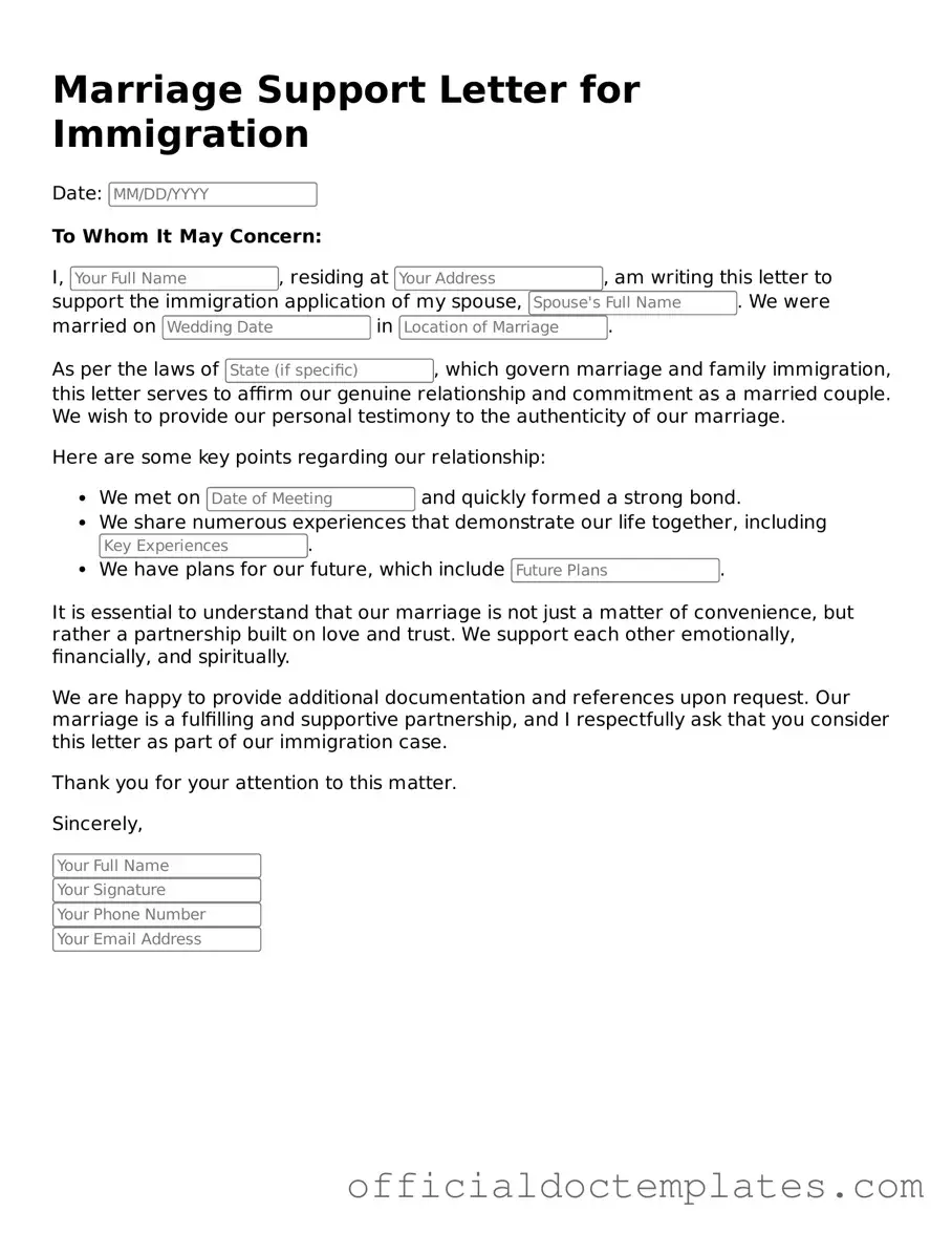 Fillable Marriage Support Letter for Immigration Template
