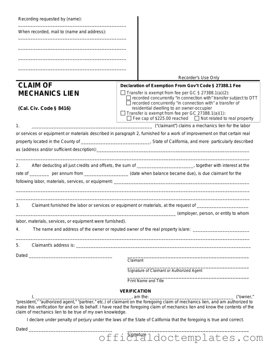 Fill Your Mechanics Lien California Template