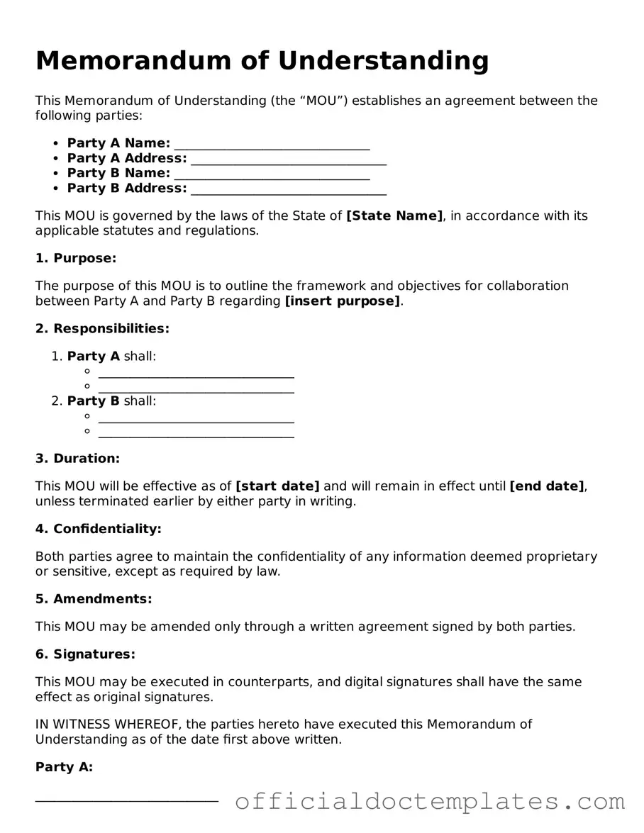 Fillable Memorandum of Understanding Template