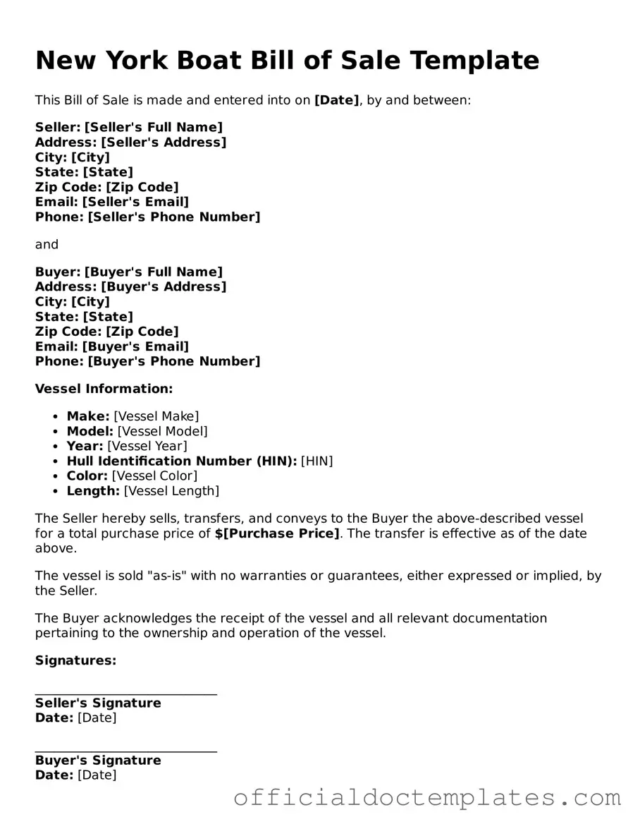 Free Boat Bill of Sale Form for the State of New York