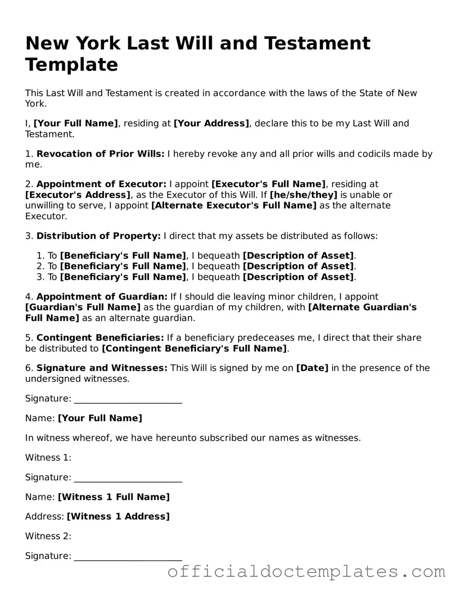 Free Last Will and Testament Form for the State of New York