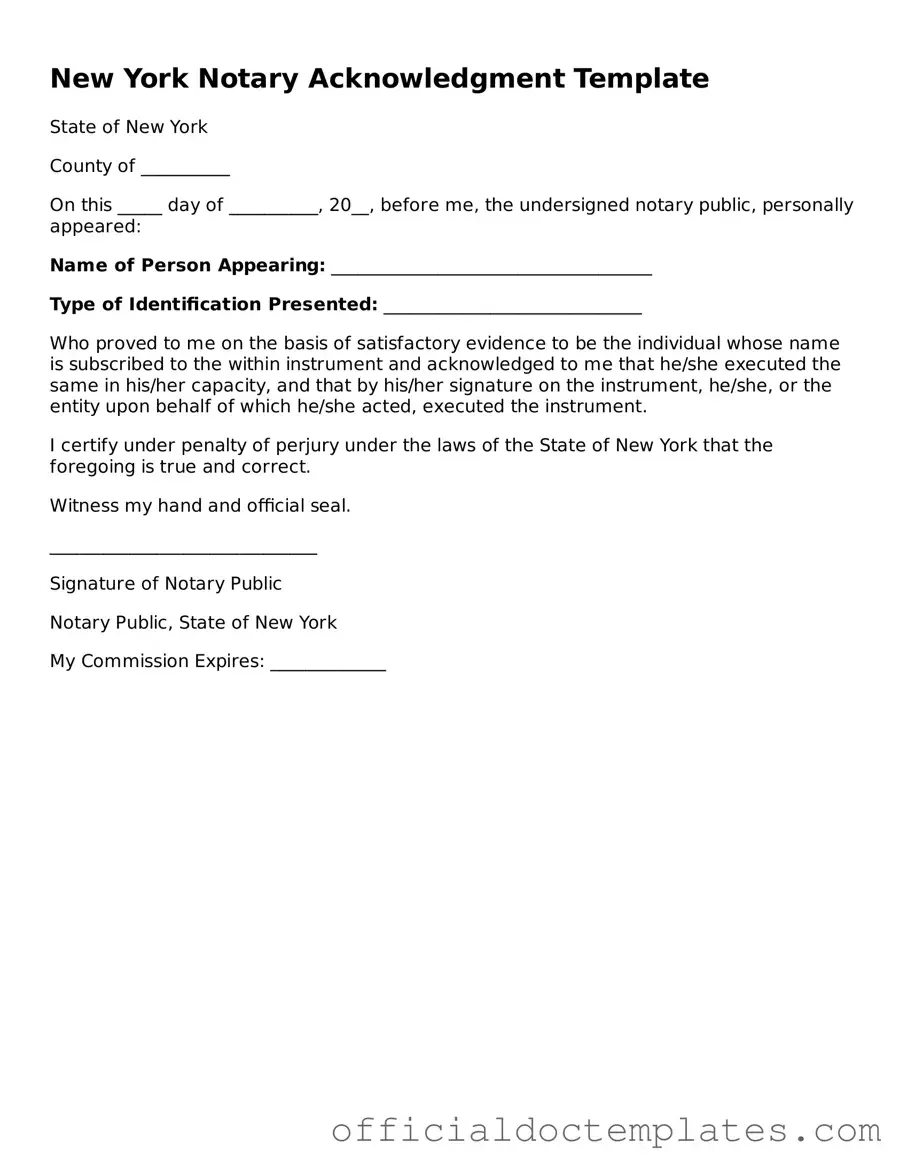 Free Notary Acknowledgement Form for the State of New York