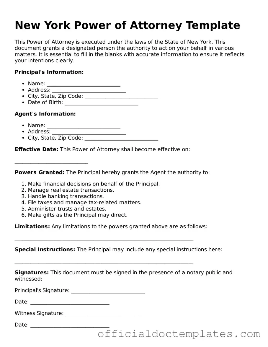 Free Power of Attorney Form for the State of New York