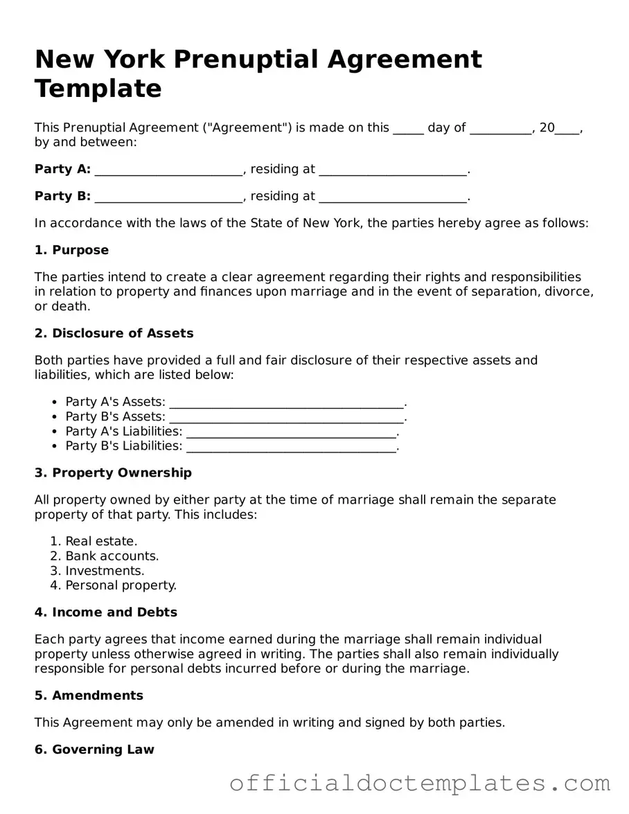 Free Prenuptial Agreement Form for the State of New York