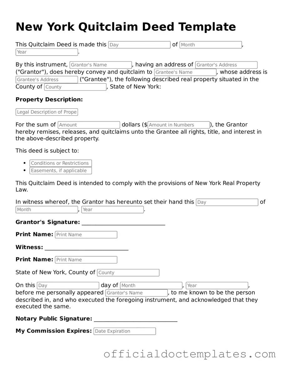 Free Quitclaim Deed Form for the State of New York