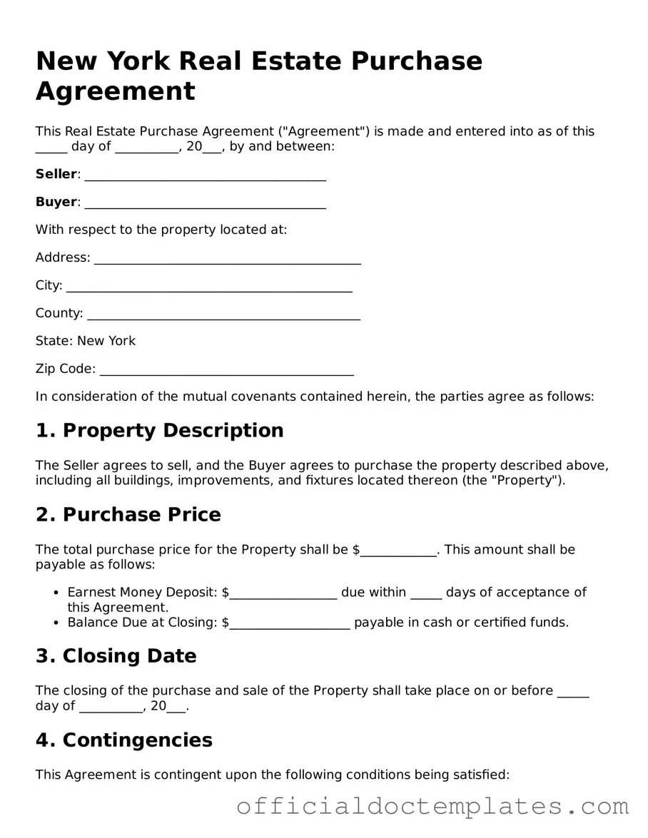Free Real Estate Purchase Agreement Form for the State of New York