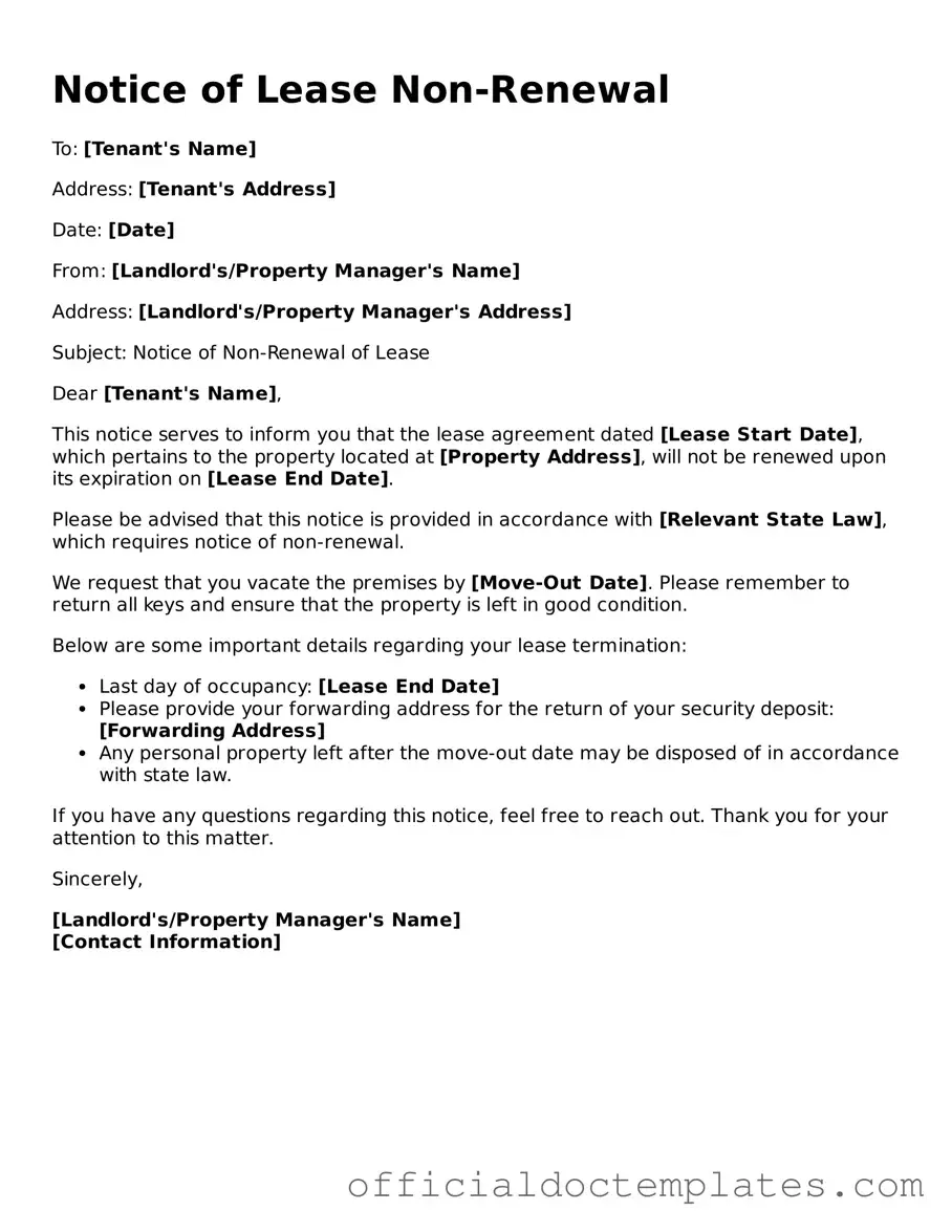 Fillable Notice of Lease Non-Renewal Template