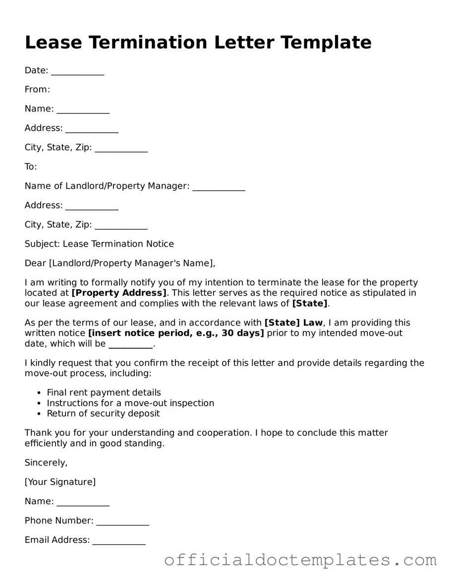 Fillable Lease Termination Letter Template