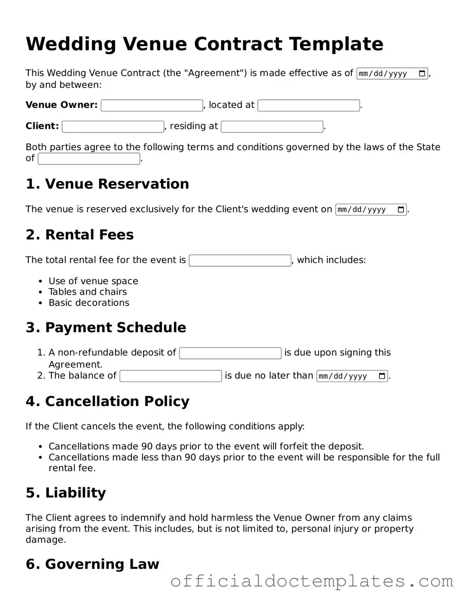 Fillable Wedding Venue Contract Template