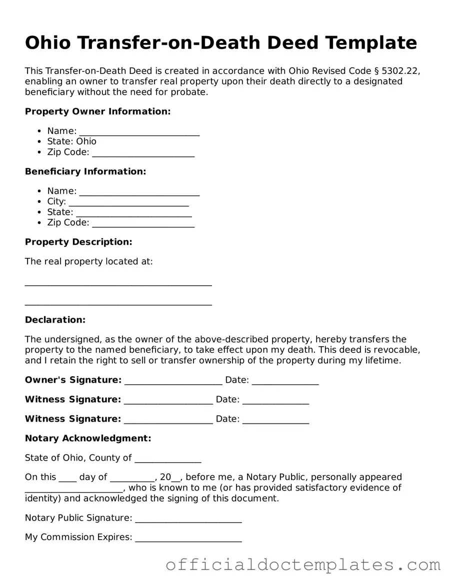 Free Transfer-on-Death Deed Form for the State of Ohio