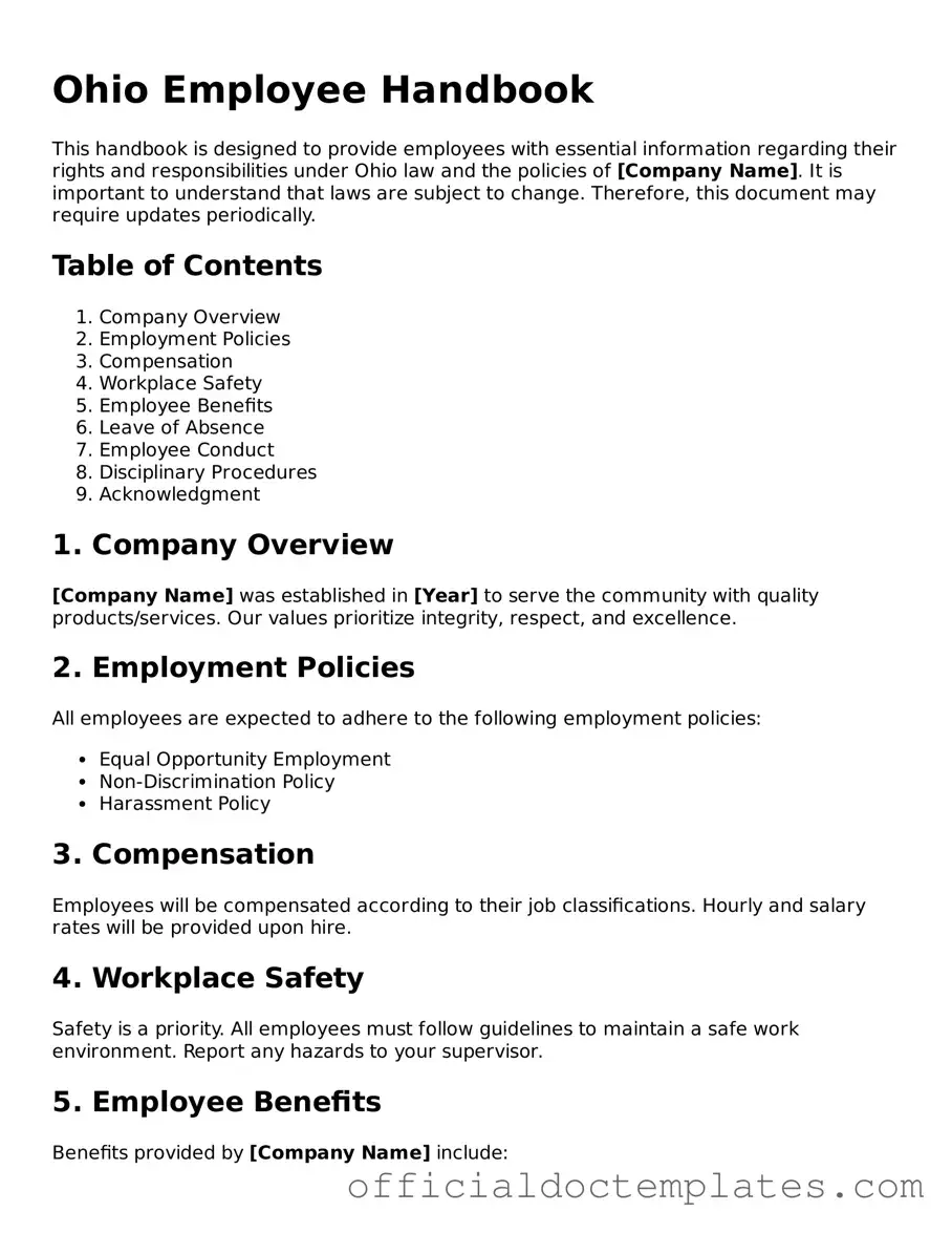 Free Employee Handbook Form for the State of Ohio