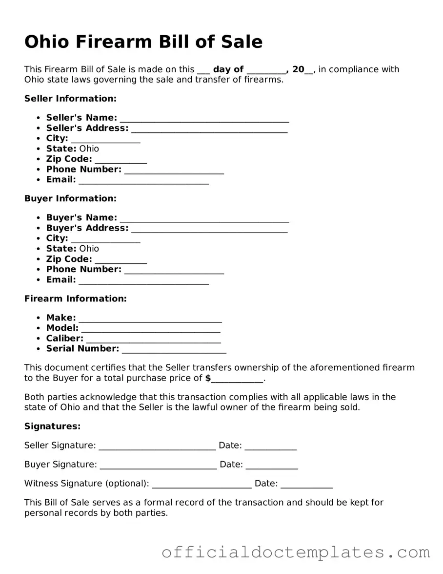 Free Firearm Bill of Sale Form for the State of Ohio