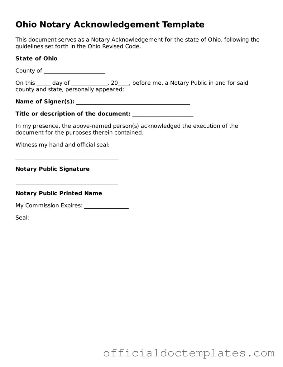 Free Notary Acknowledgement Form for the State of Ohio
