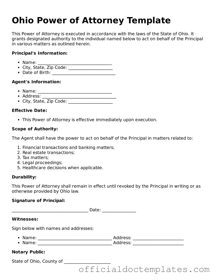Free Power of Attorney Form for the State of Ohio