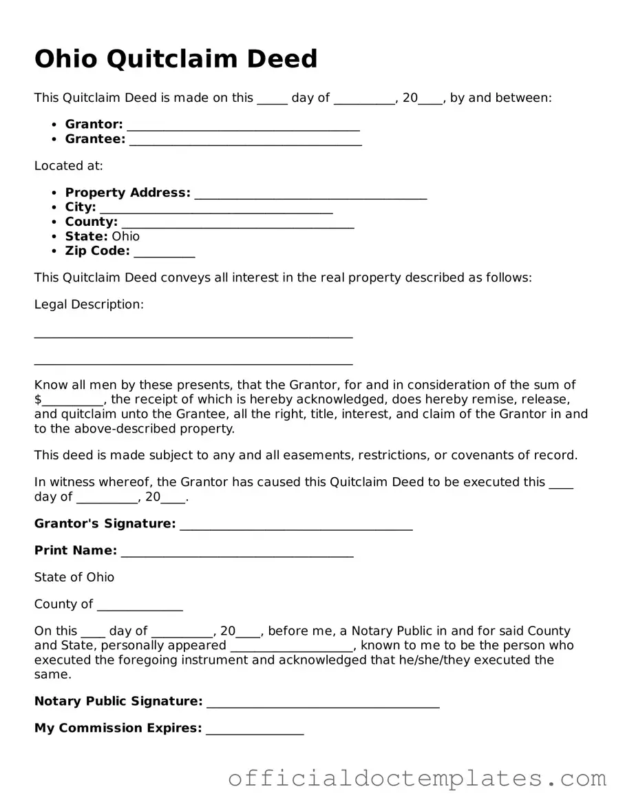 Free Quitclaim Deed Form for the State of Ohio