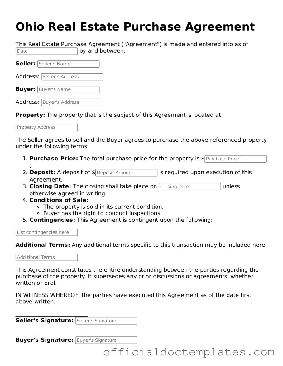 Free Real Estate Purchase Agreement Form for the State of Ohio
