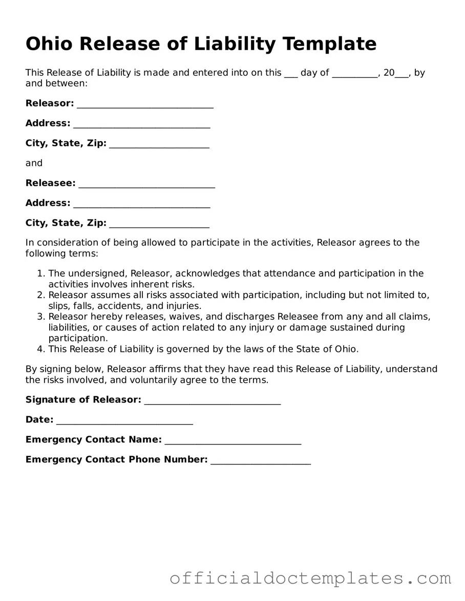 Free Release of Liability Form for the State of Ohio