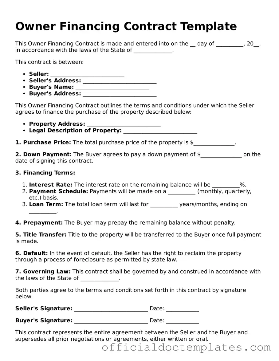 Fillable Owner Financing Contract Template