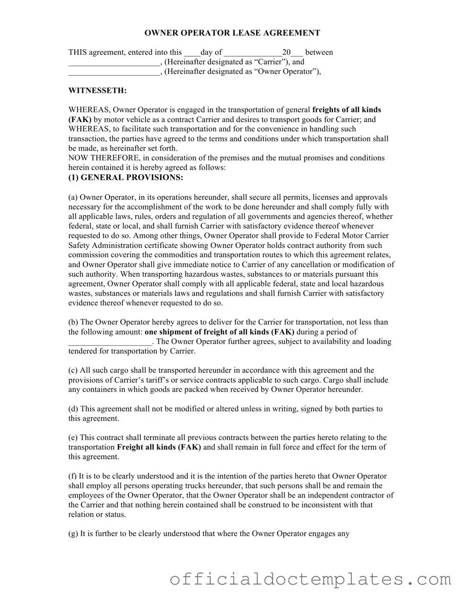 Fill Your Owner Operator Lease Agreement Template
