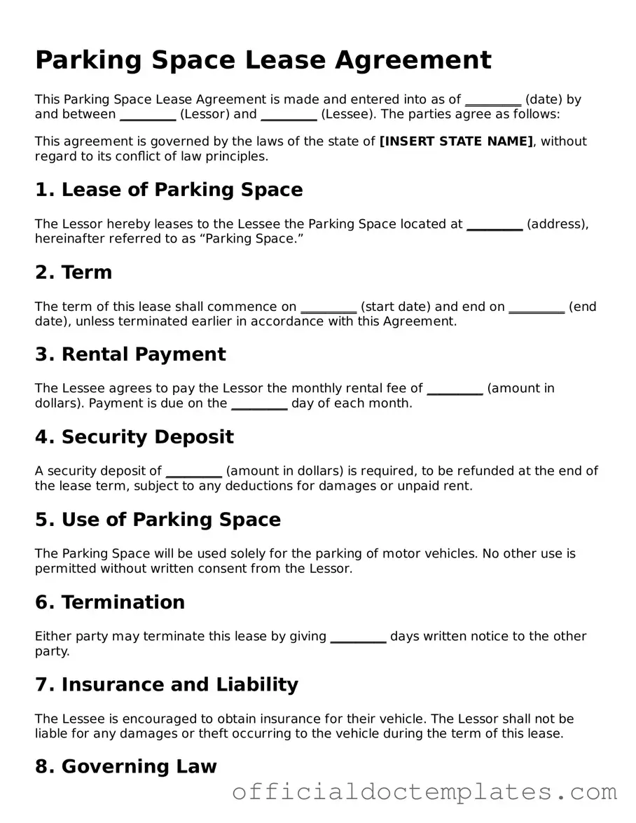 Fillable Parking Space Lease Agreement Template