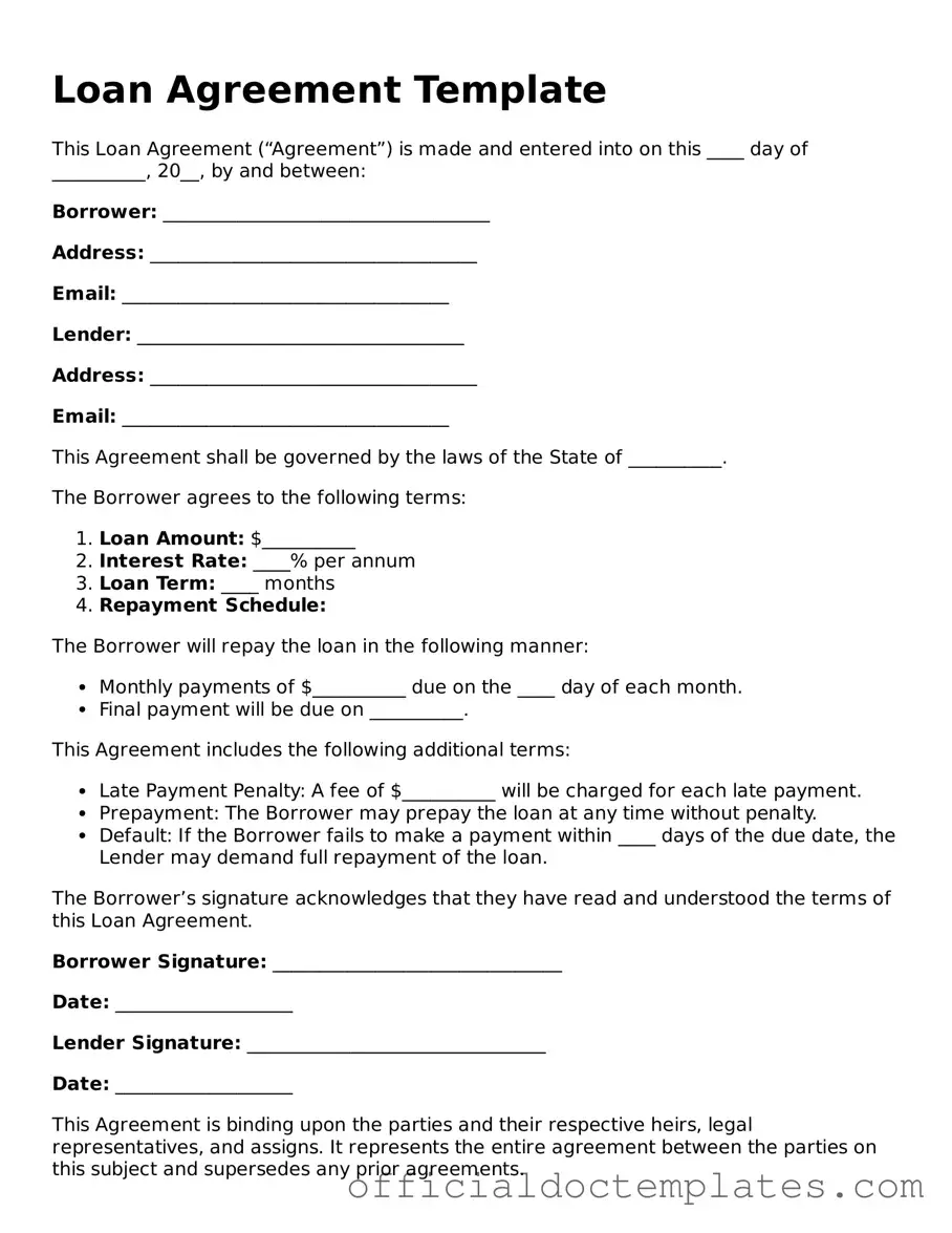 Fillable Loan Agreement Template