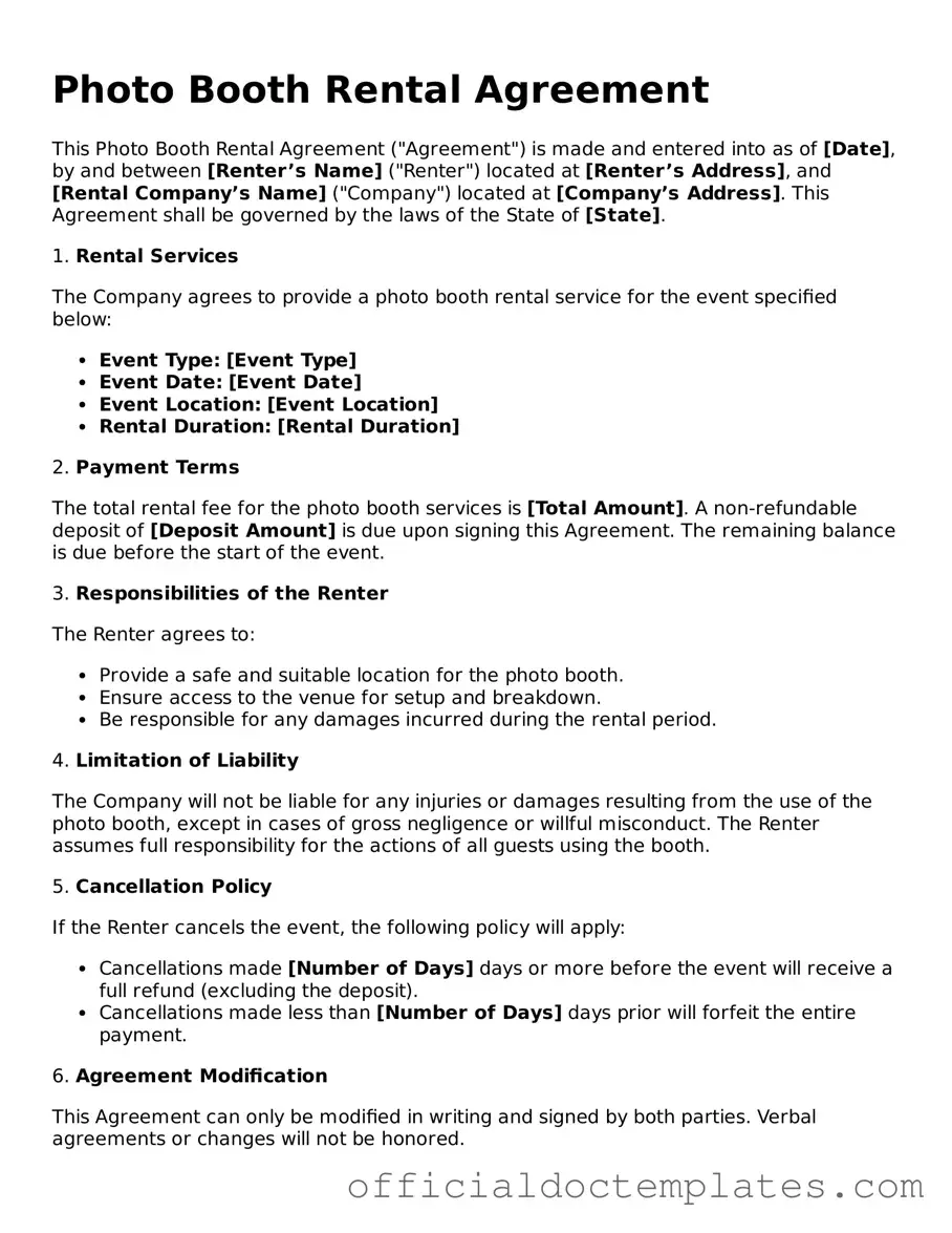 Fillable Photo Booth Rental Agreement Template