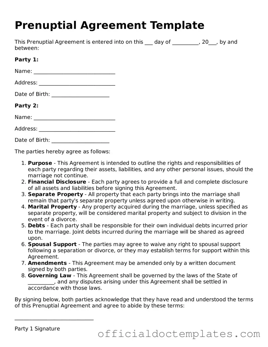 Fillable Prenuptial Agreement Template