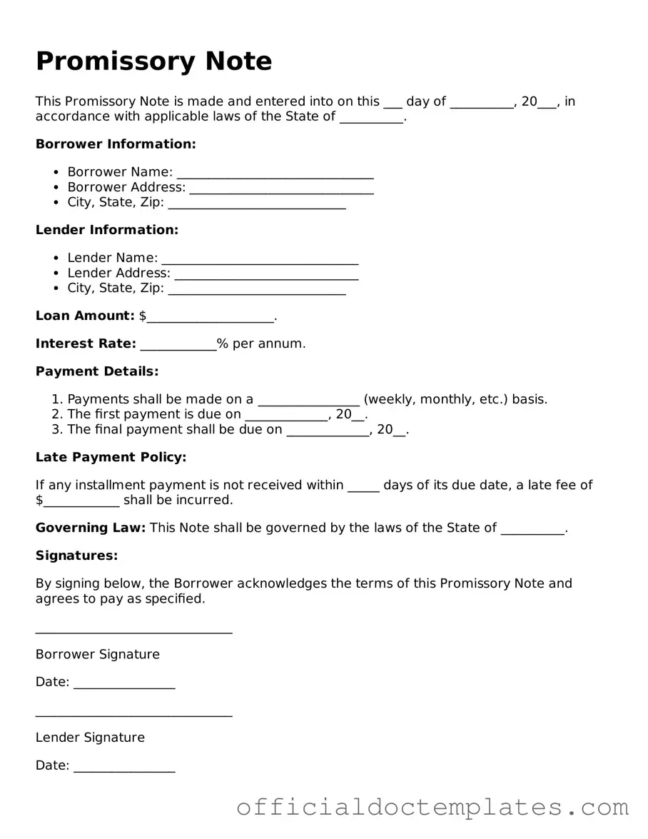 Fillable Promissory Note Template