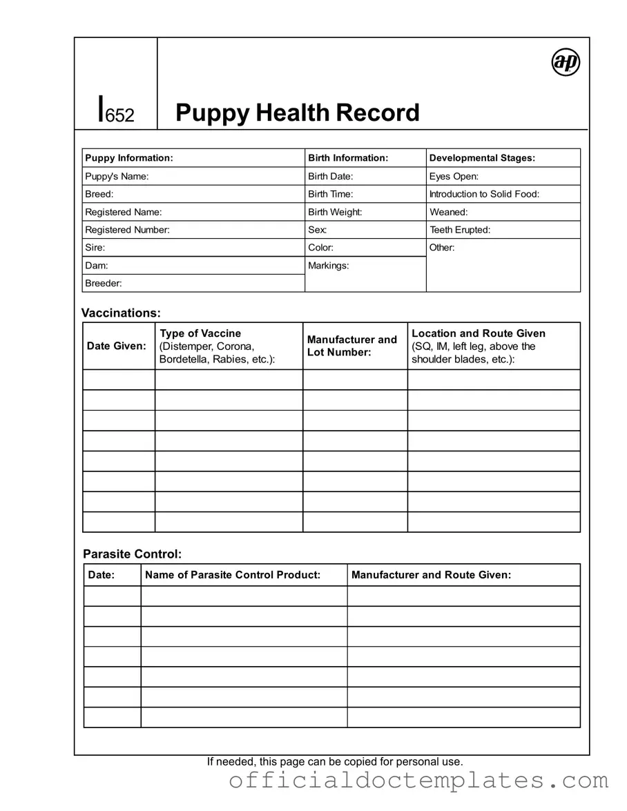 Fill Your Puppy Health Record Template