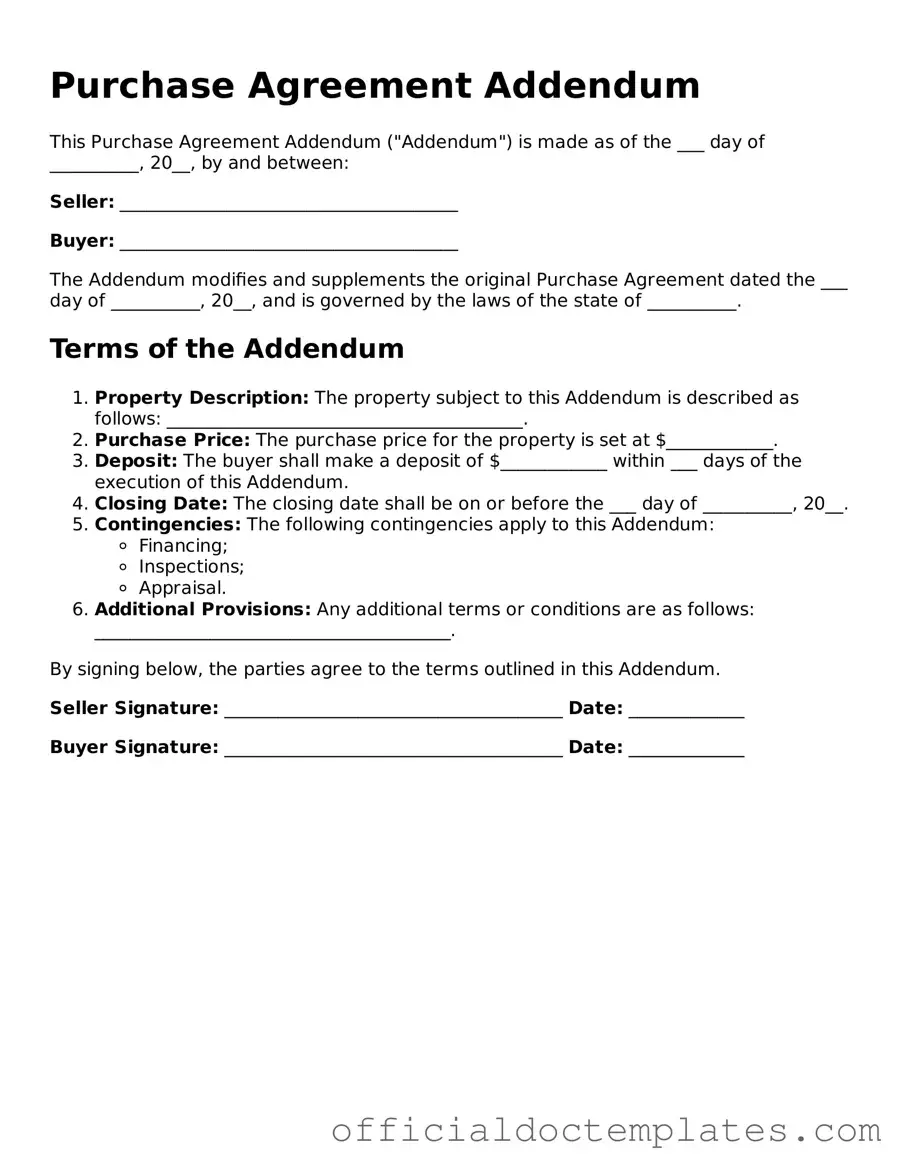 Fillable Purchase Agreement Addendum Template