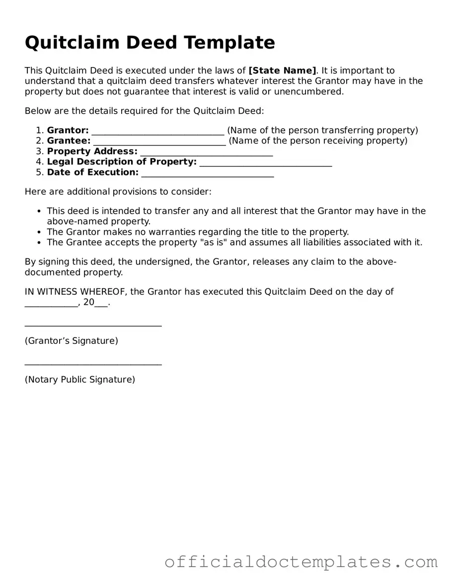 Fillable Quitclaim Deed Template