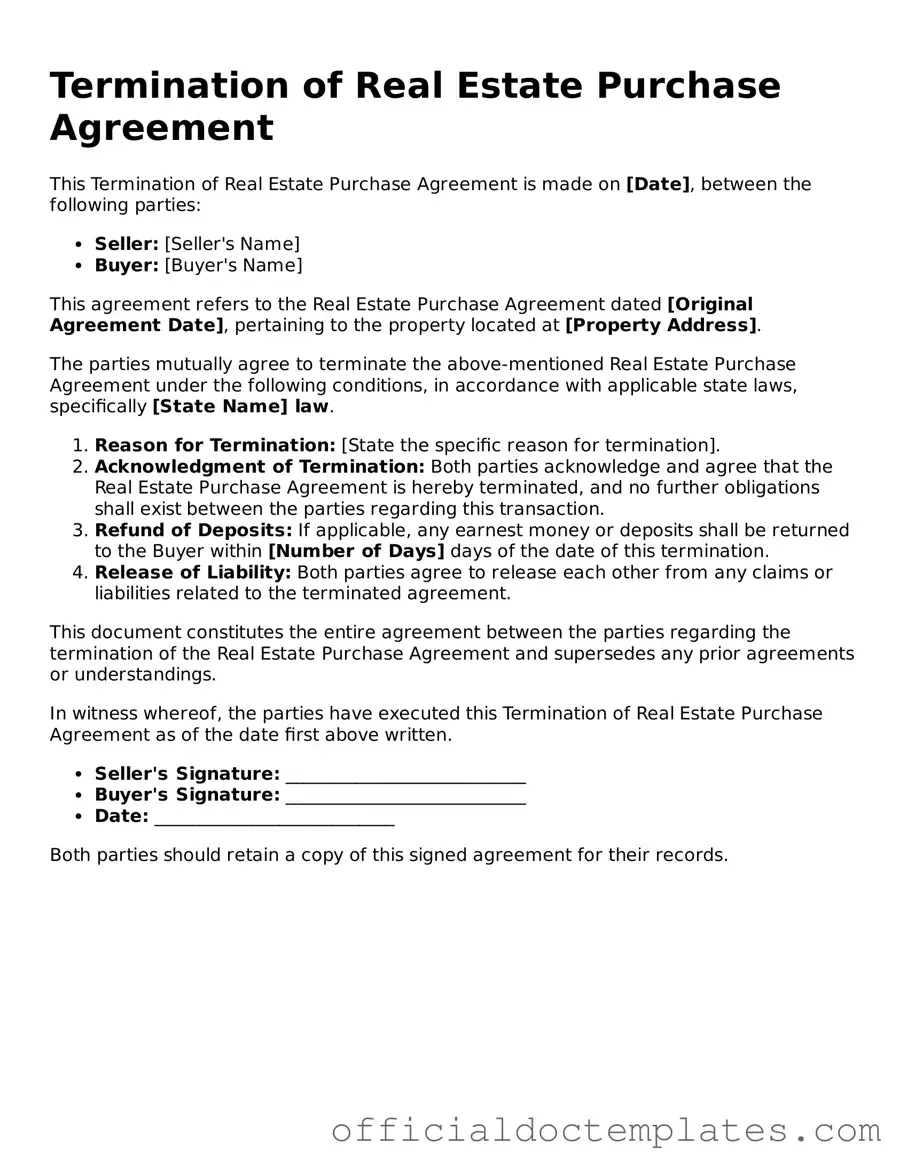 Fillable Termination of Real Estate Purchase Agreement Template