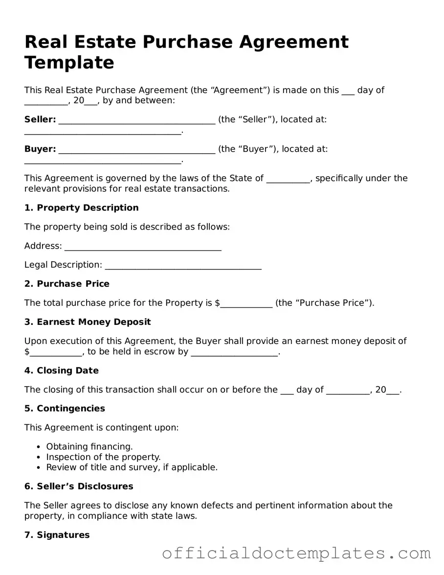 Fillable Real Estate Purchase Agreement Template
