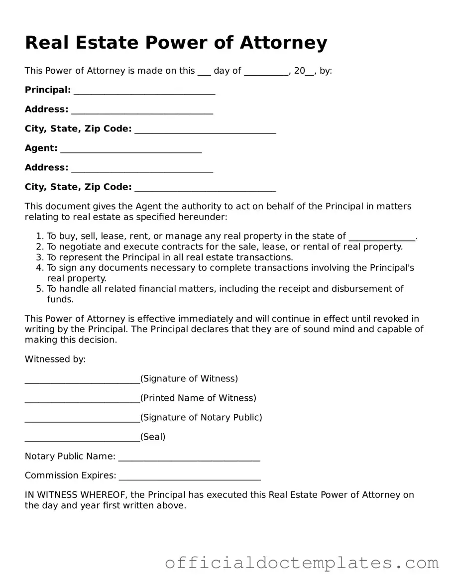 Fillable Real Estate Power of Attorney Template