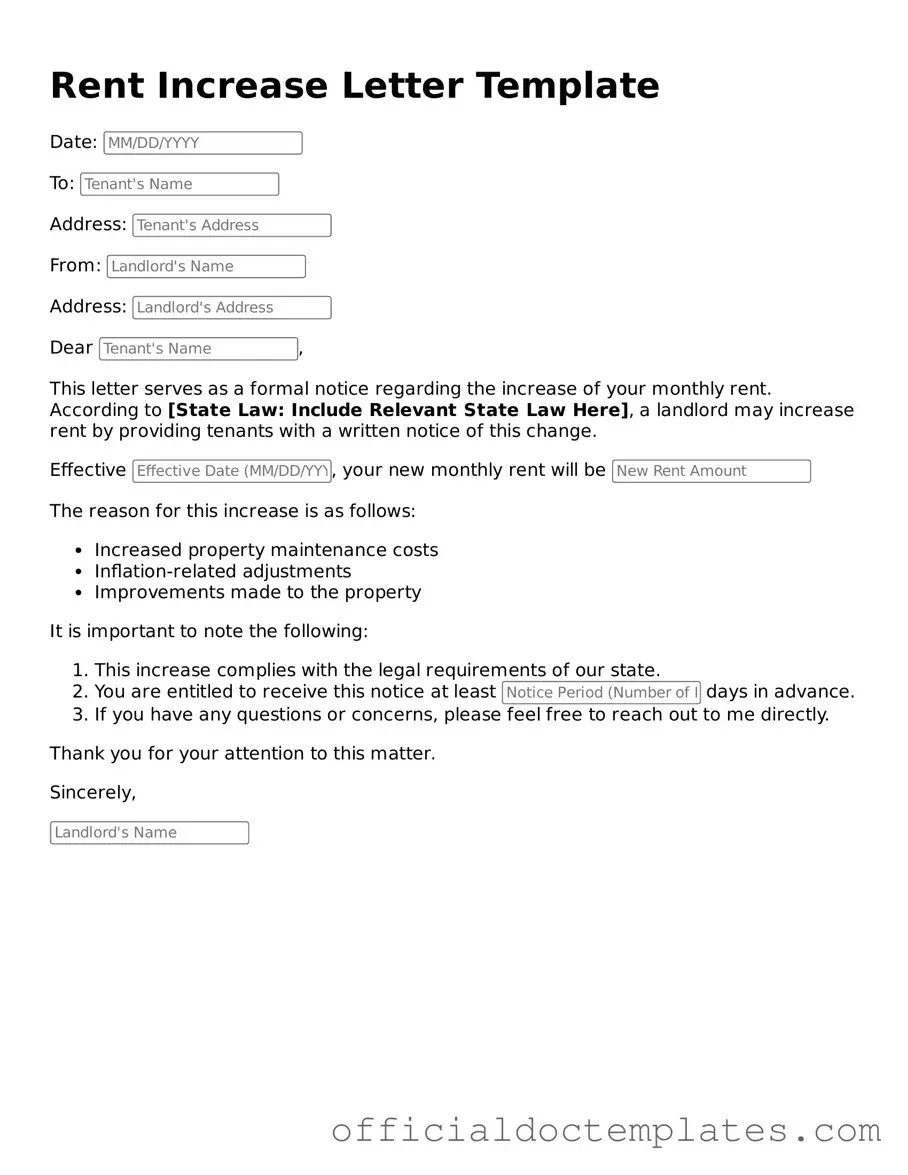 Fillable Rent Increase Letter Template