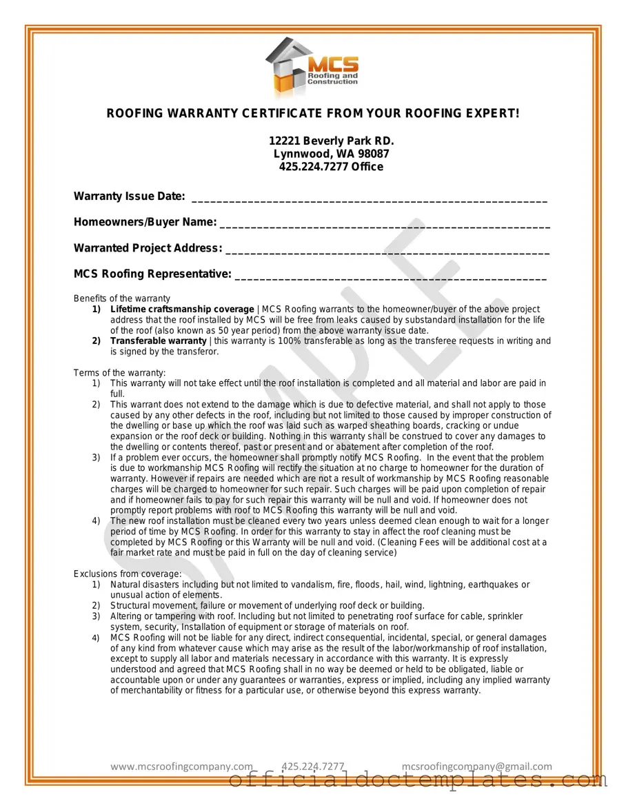 Fill Your Roofing Warranty Certificate Template