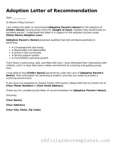 Fillable Adoption Letter of Recommendation Template