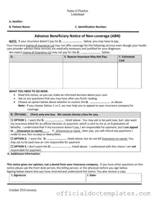 Fill Your Advance Beneficiary Notice of Non-coverage Template