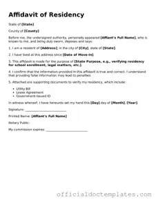 Fillable Affidavit of Residency Template