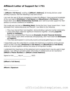 Fillable Affidavit Letter of Support for I-751 Template