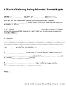 Fill Your Affidavit Parental Rights Template