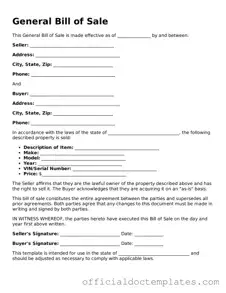 Fillable General Bill of Sale Template